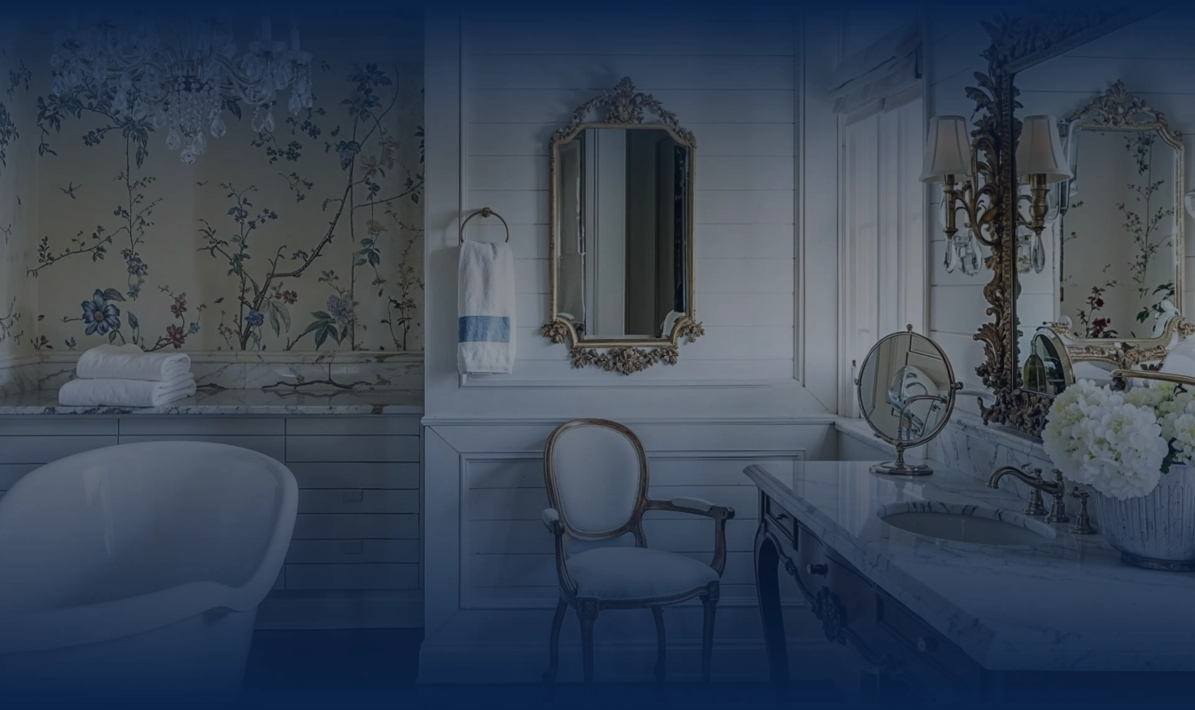 Victorian-inspired bathroom with ornate detailing and classic wall tiles, honouring traditional English elegance.