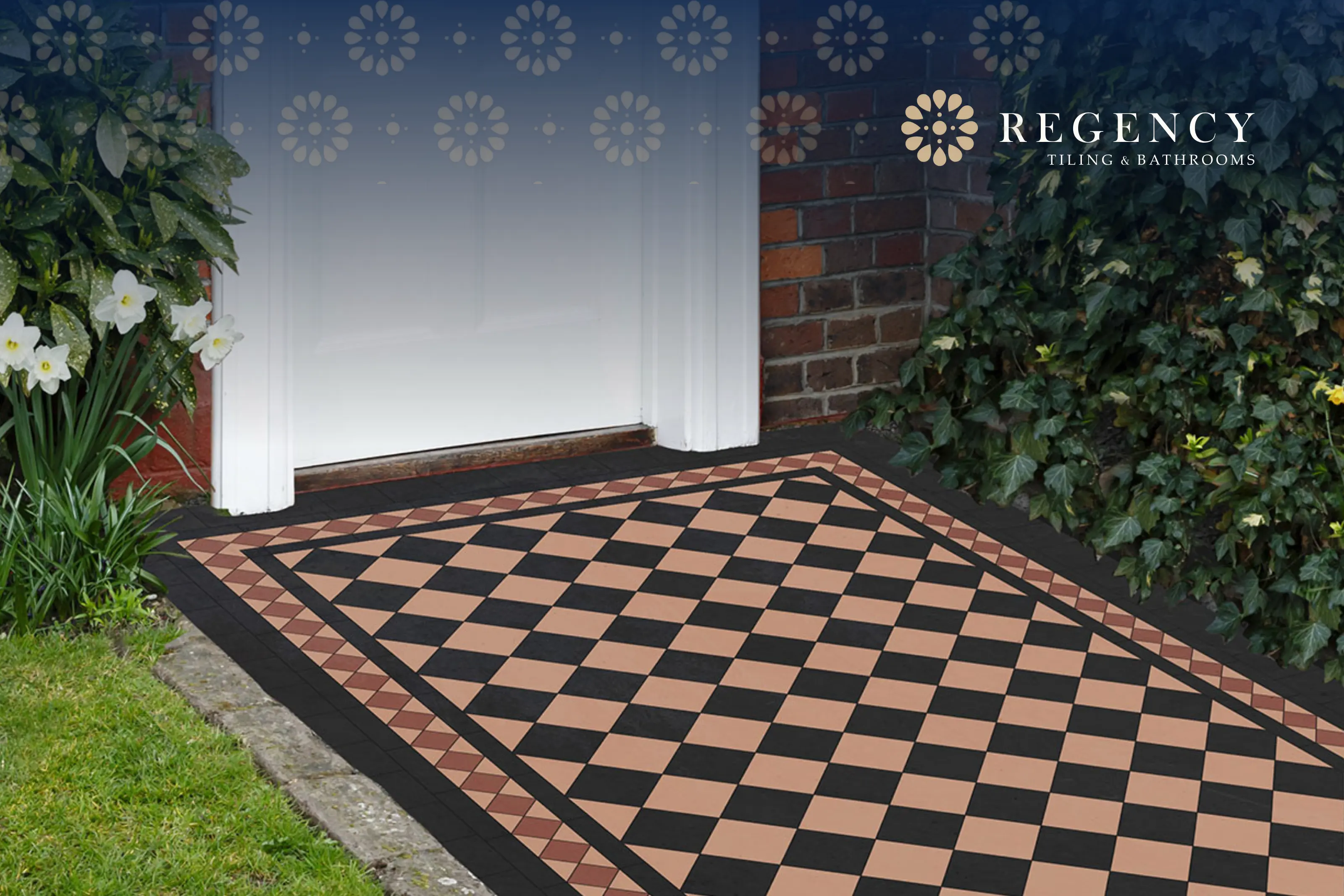 Classic black and terracotta outdoor Victorian tiles, laid with heritage craftsmanship and neighbourly pride.
